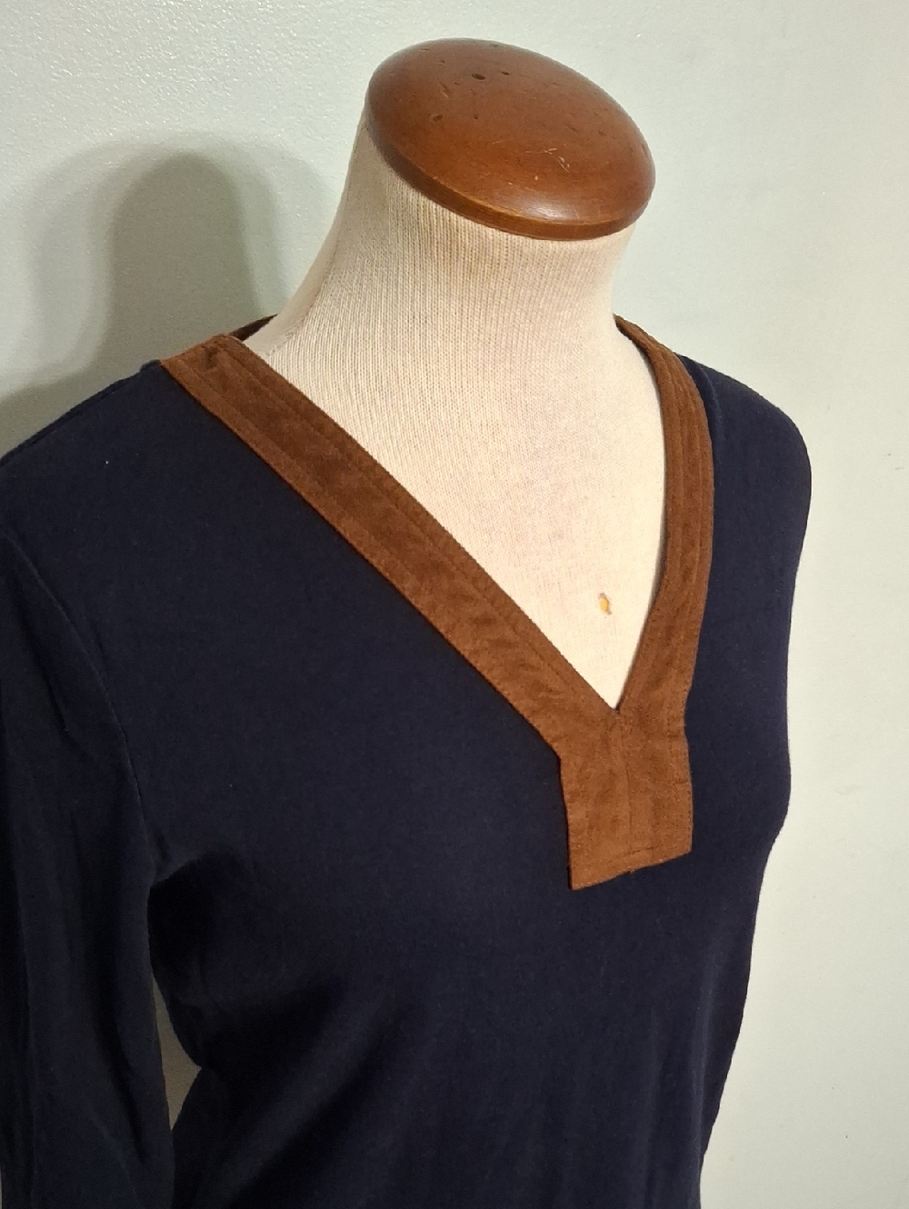 Ralph Lauren/ Navy Top with Brown Trim- W Sz Medium - Picture 2 of 6